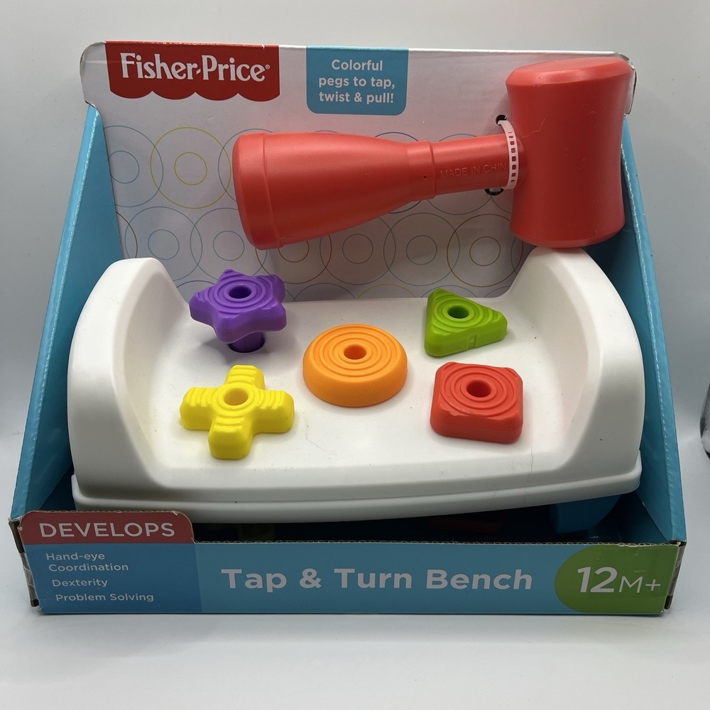 Fisher-Price Tap & Turn Bench Pretend Tools 2-Sided Toy for Infants and Toddlers
